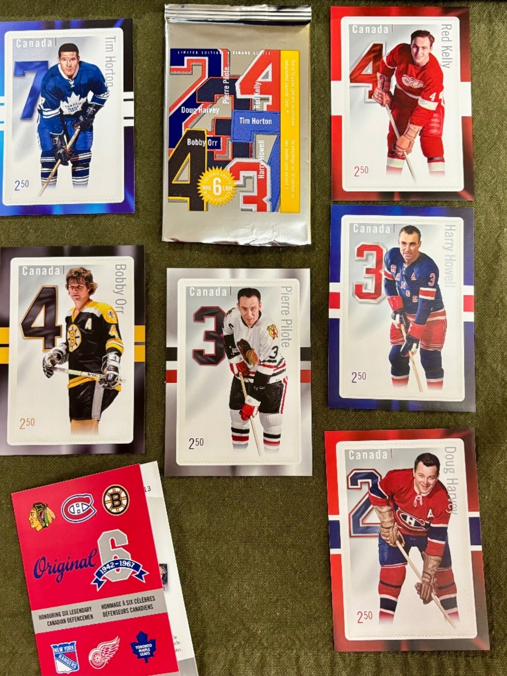 2014 Canada Post NHL Original 6 Stamp Cards - Complete Six Card Set